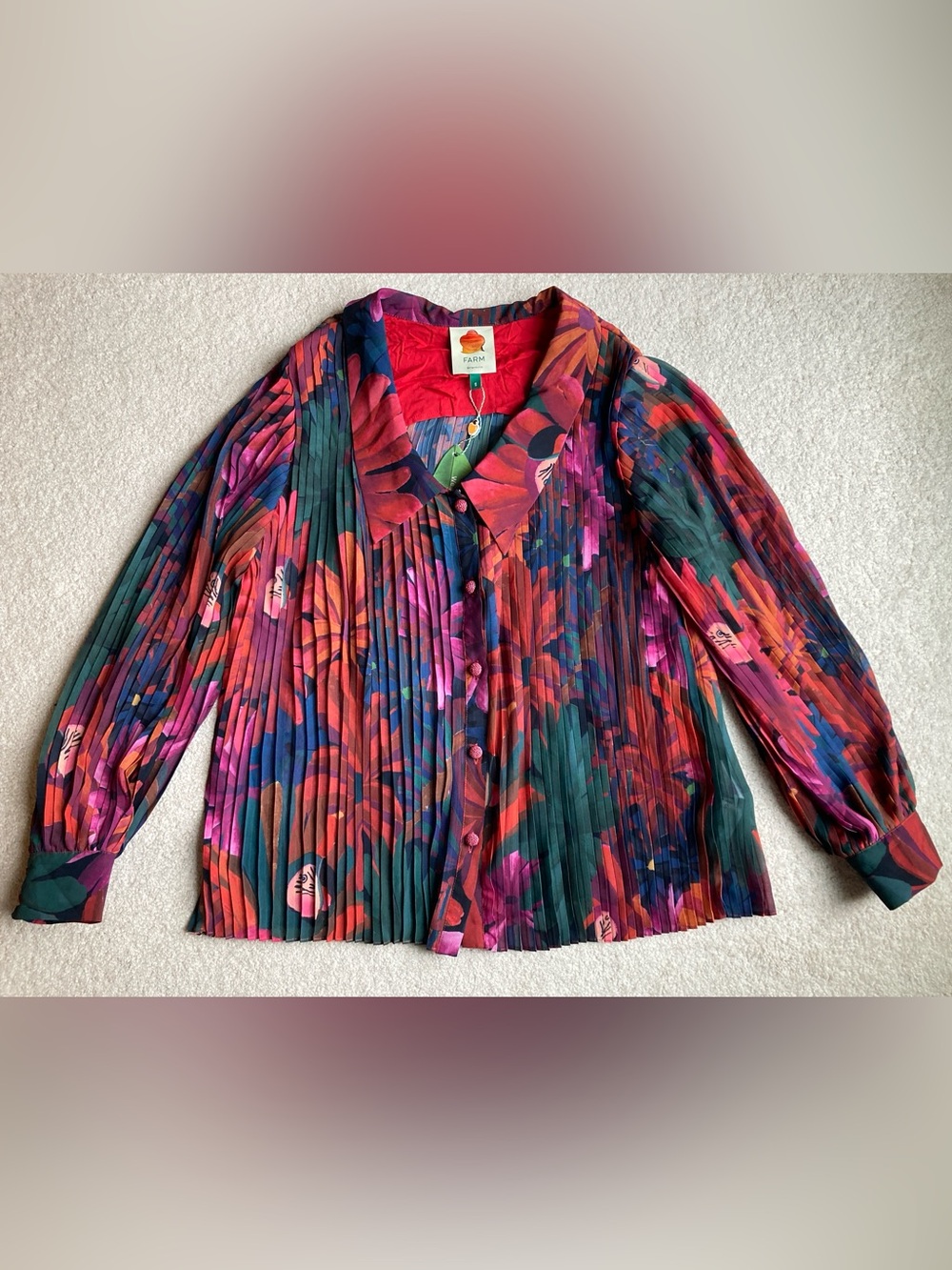 Farm Rio bird flowers pleated shirt NWT